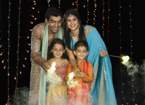 Family celebrating Diwali festival