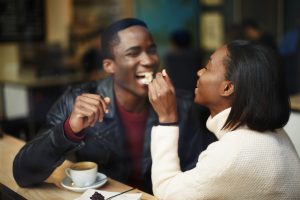 happy black couple on a date